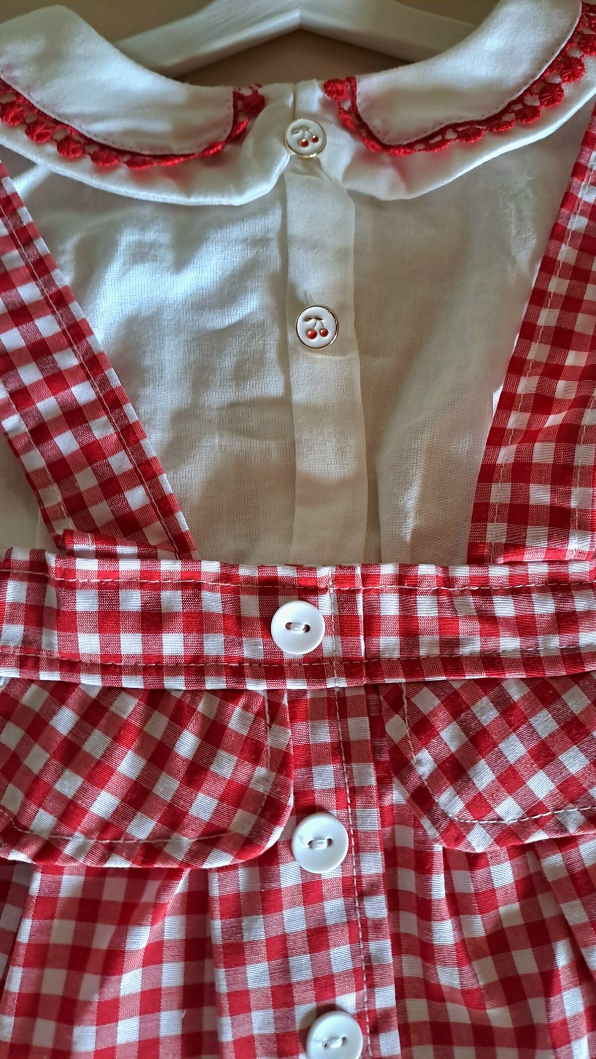 Kırmızı Ekose Desen Zıbınlı Bady Salopetli Kız Bebek Takım %100 Pamuk - Görsel 7