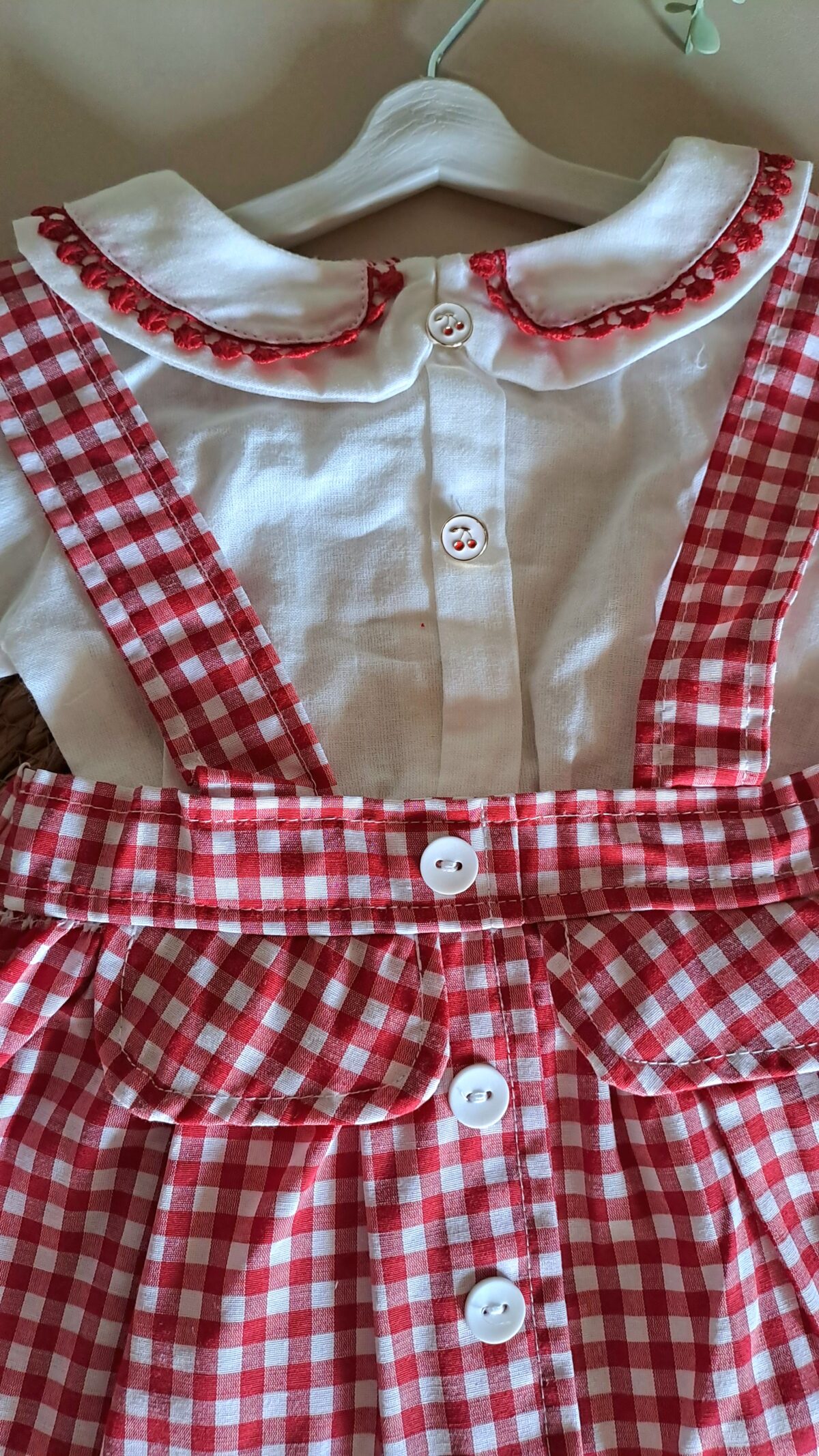 Kırmızı Ekose Desen Zıbınlı Bady Salopetli Kız Bebek Takım %100 Pamuk - Görsel 5