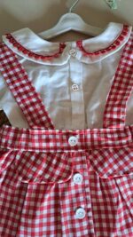 Kırmızı Ekose Desen Zıbınlı Bady Salopetli Kız Bebek Takım %100 Pamuk - Görsel 5