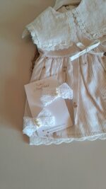 Kahve Fisto Geniş Yakalı %100 Pamuk Çiçek Nakışlı Elbise - Görsel 2