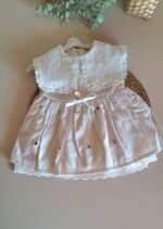 Kahve Fisto Geniş Yakalı %100 Pamuk Çiçek Nakışlı Elbise - Görsel 3