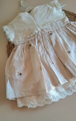 Kahve Fisto Geniş Yakalı %100 Pamuk Çiçek Nakışlı Elbise - Görsel 5