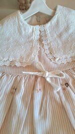 Kahve Fisto Geniş Yakalı %100 Pamuk Çiçek Nakışlı Elbise - Görsel 4