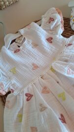 Renkli Kalpli  Müslin Elbise %100 Pamuk - Görsel 9