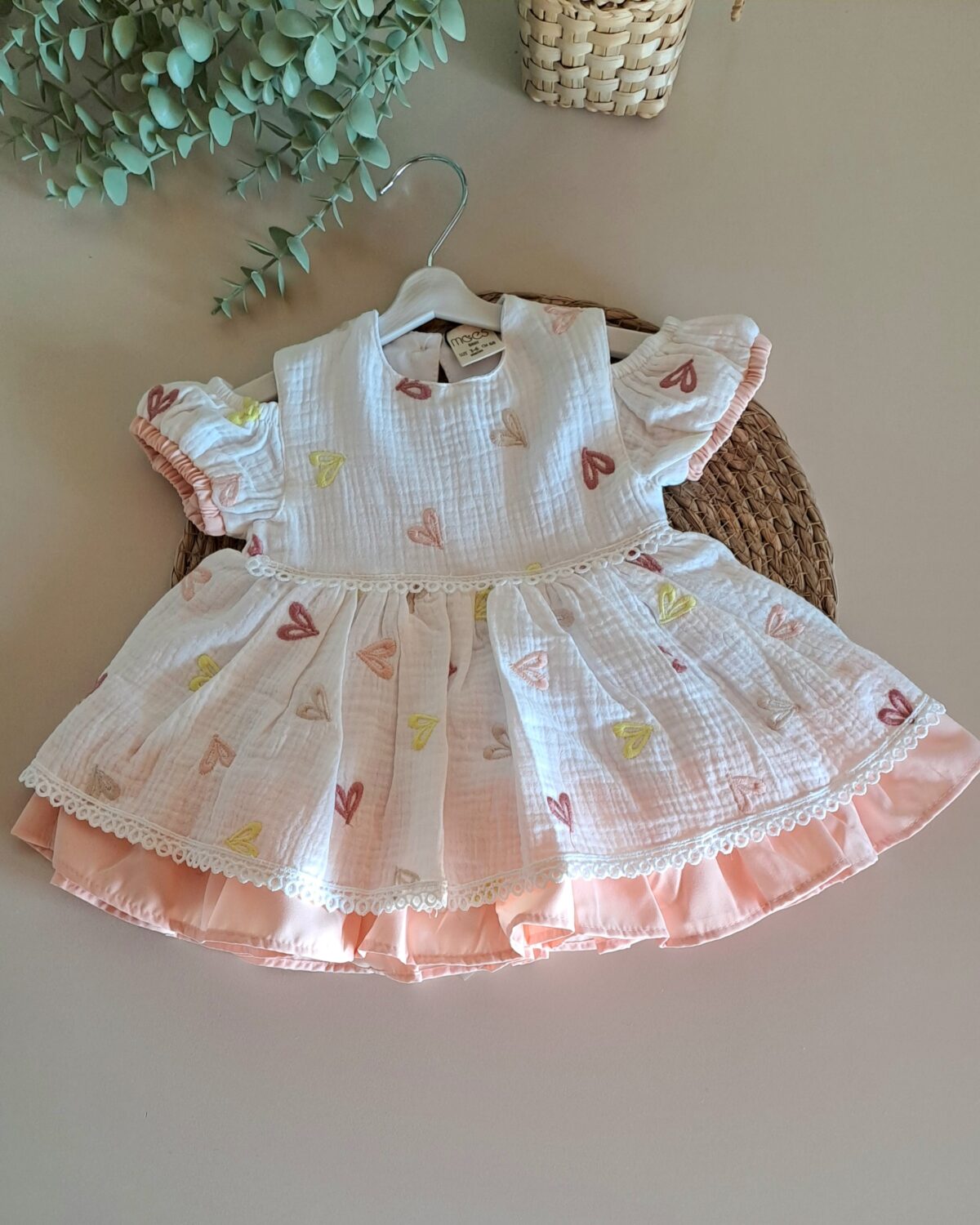 Renkli Kalpli  Müslin Elbise %100 Pamuk - Görsel 5