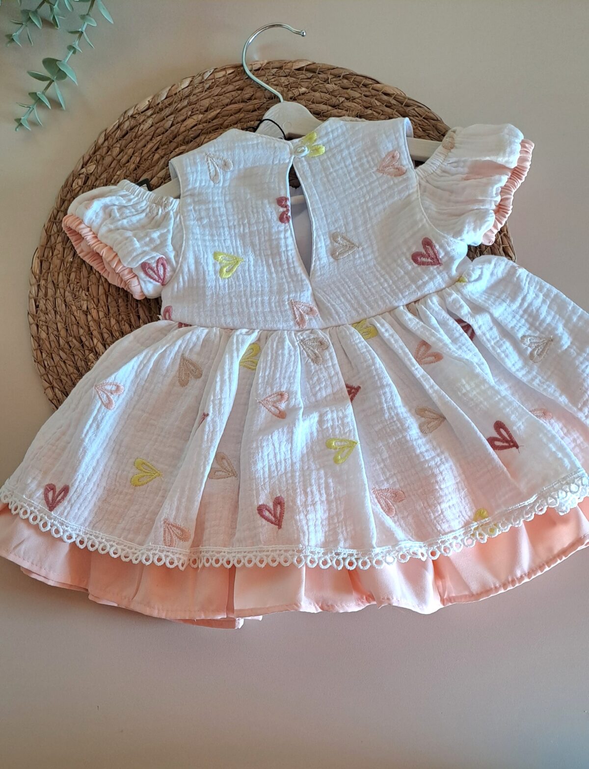 Renkli Kalpli  Müslin Elbise %100 Pamuk - Görsel 7