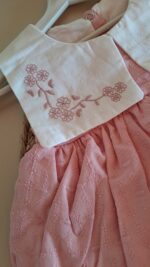 Yakası Çiçek Nakışlı Kare Yakalı Pudra Elbise %100 Pamuk - Görsel 6