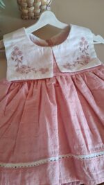 Yakası Çiçek Nakışlı Kare Yakalı Pudra Elbise %100 Pamuk - Görsel 7