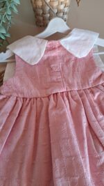 Yakası Çiçek Nakışlı Kare Yakalı Pudra Elbise %100 Pamuk - Görsel 10