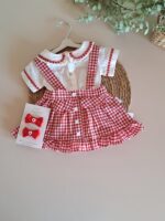 Kırmızı Ekose Desen Zıbınlı Bady Salopetli Kız Bebek Takım %100 Pamuk - Görsel 11