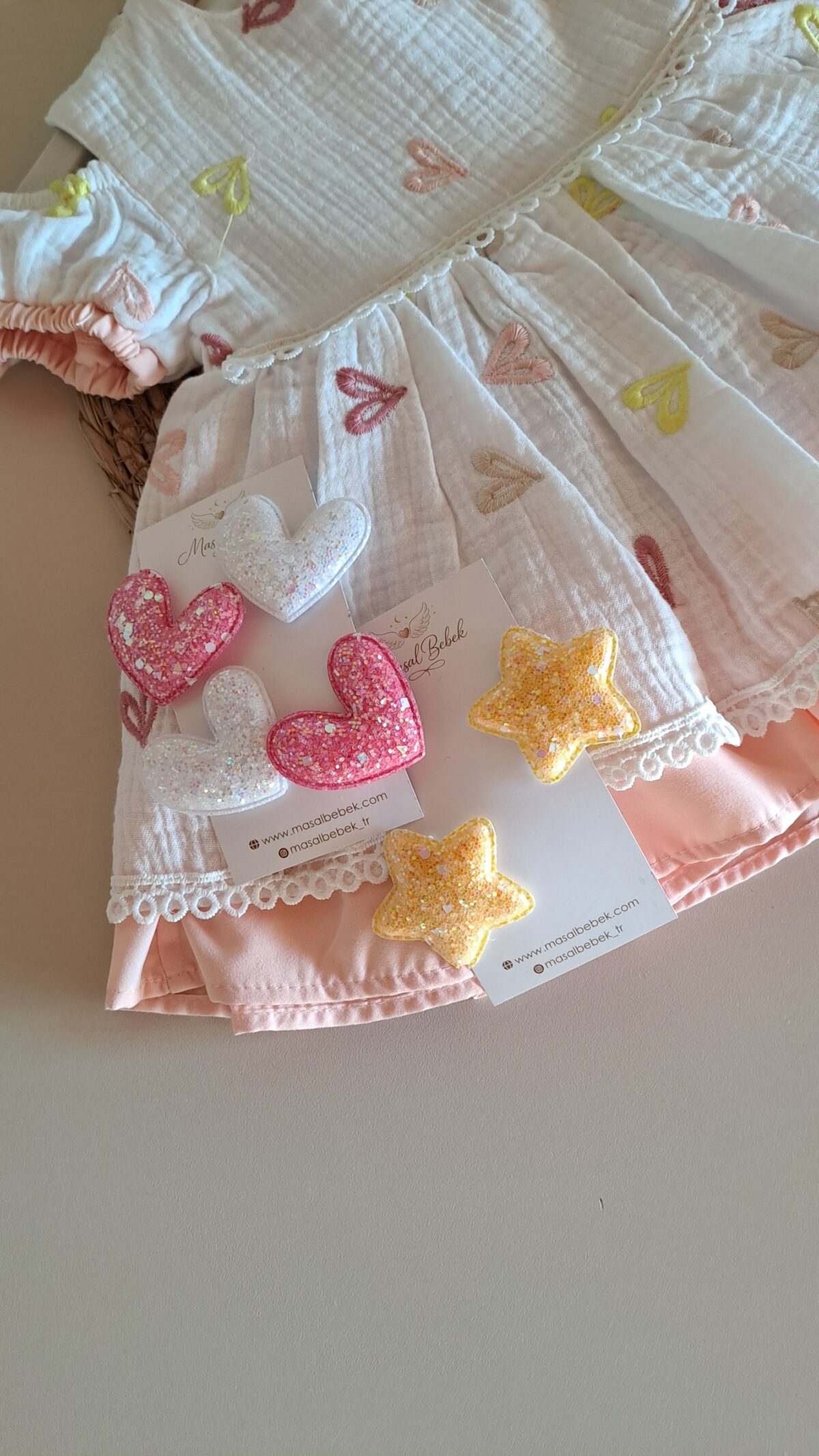 Renkli Kalpli  Müslin Elbise %100 Pamuk - Görsel 2