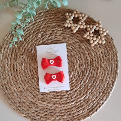 Kırmızı Kalp Detaylı Kurdale Saçlı/Saçsız Bebek Tokası 2li Set