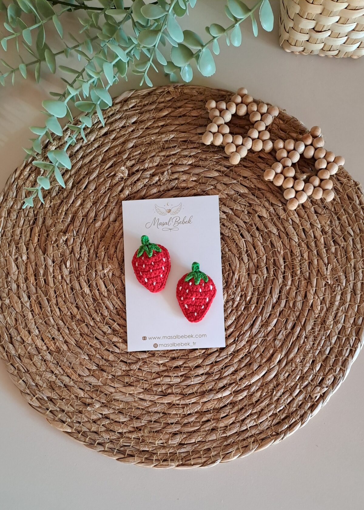 Çilek El Örgüsü Saçlı/Saçsız Bebek Tokası 2'li Set - Görsel 1