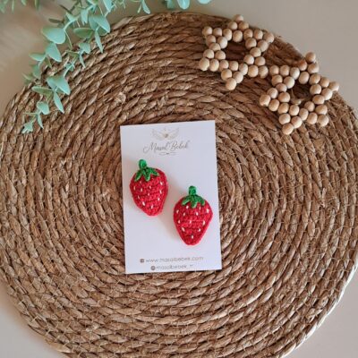 Çilek El Örgüsü Saçlı/Saçsız Bebek Tokası 2'li Set