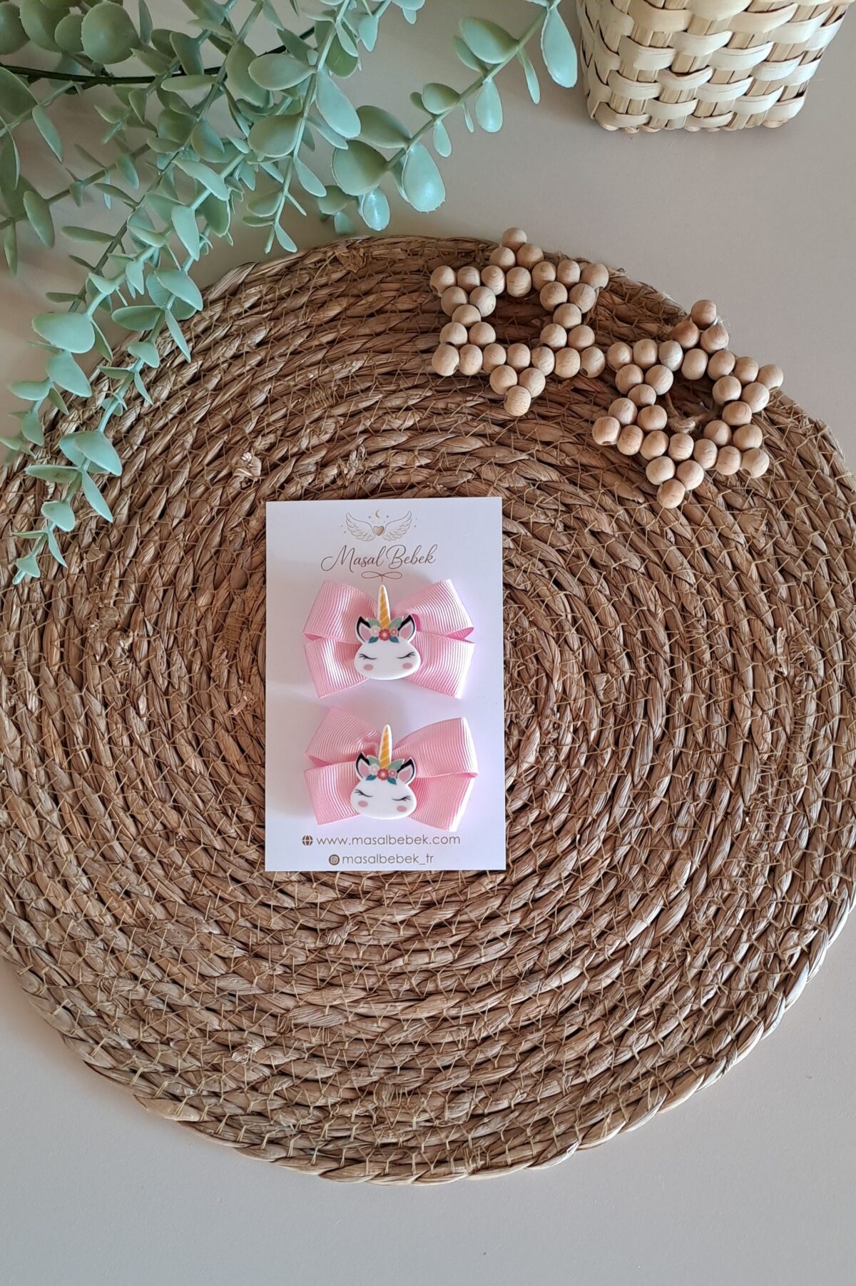 Pembe Kurdaleli Unicorn Model Saçlı/Saçsız Bebek Tokası ı 2li Set - Görsel 1