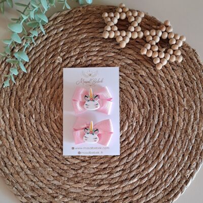 Pembe Kurdaleli Unicorn Model Saçlı/Saçsız Bebek Tokası ı 2li Set