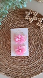 Pembe Melek Kanatlı Çiçekli Saçlı/Saçsız Bebek Tokası 2li Set