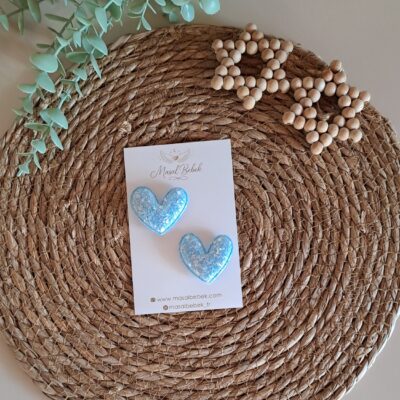 Mavi Parıltılı Kalp Saçlı/Saçsız Bebek Tokası 2li Set