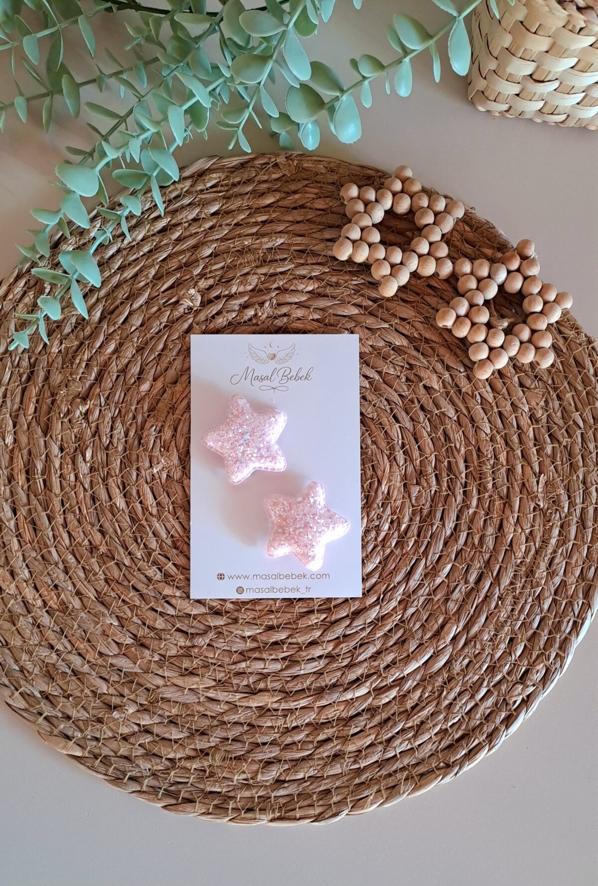 Açık Pembe Yıldız Model Saçlı/Saçsız Bebek Tokası 2li Set - Görsel 1