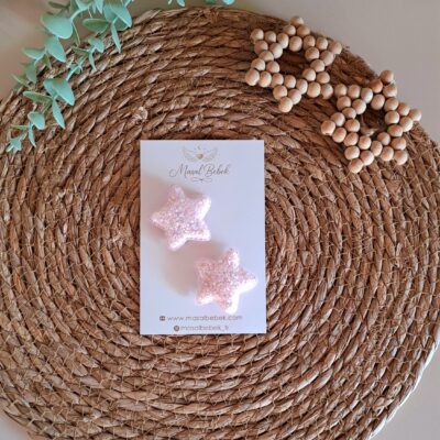 Açık Pembe Yıldız Model Saçlı/Saçsız Bebek Tokası 2li Set