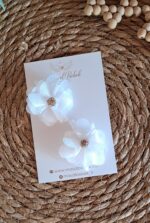 Beyaz Taşlı Çiçekli Saçlı/Saçsız Bebek Tokası 2li Set - Görsel 2