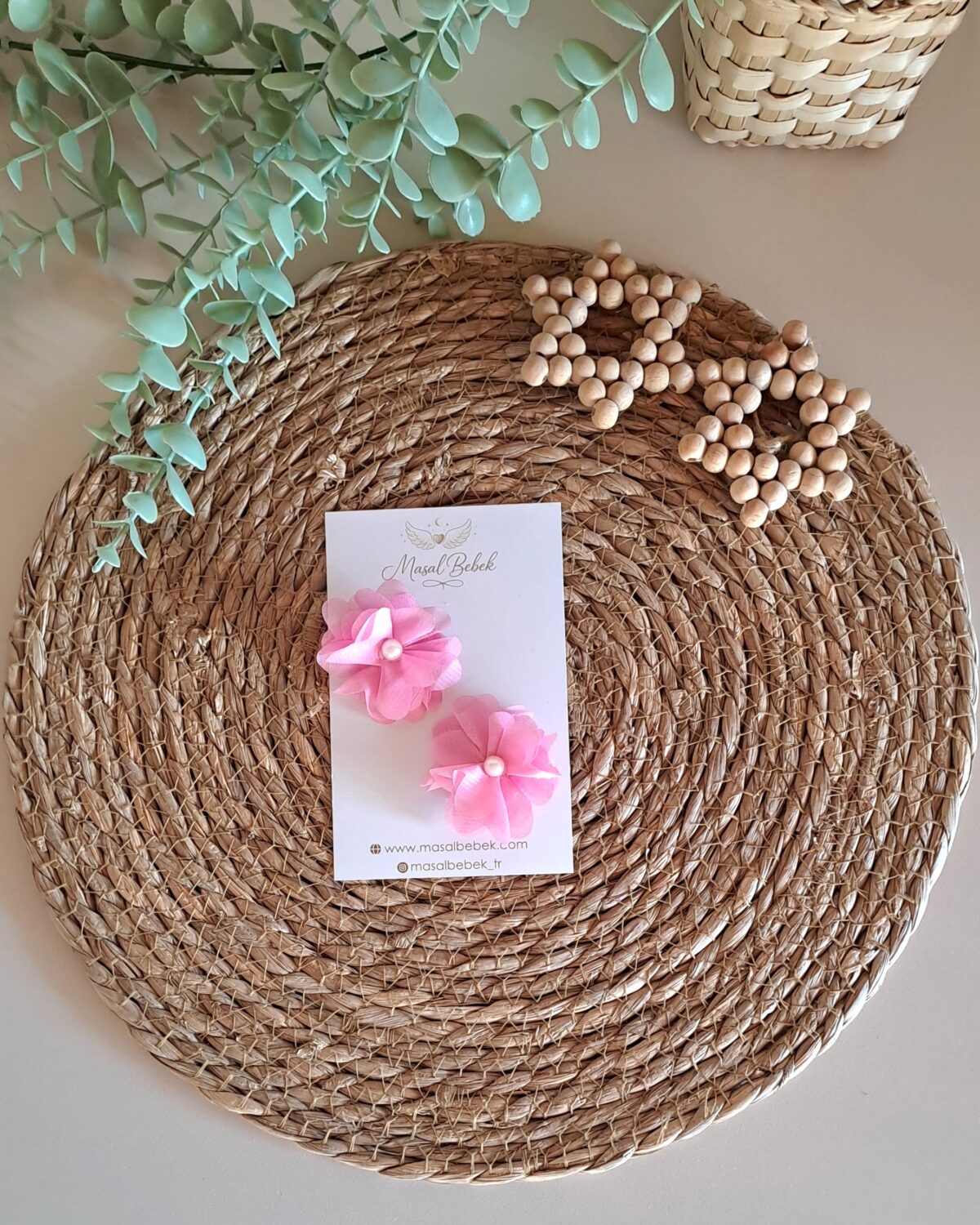 Pembe Çiçekli Saçlı/Saçsız Bebek Tokası 2li Set - Görsel 1