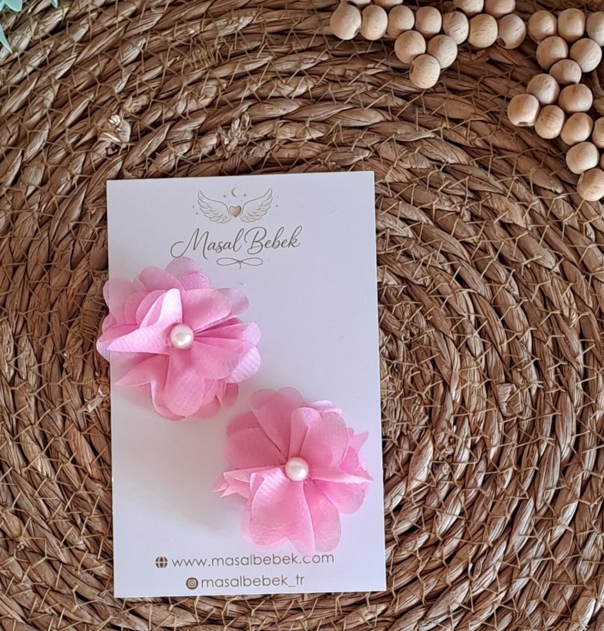 Pembe Çiçekli Saçlı/Saçsız Bebek Tokası 2li Set - Görsel 2