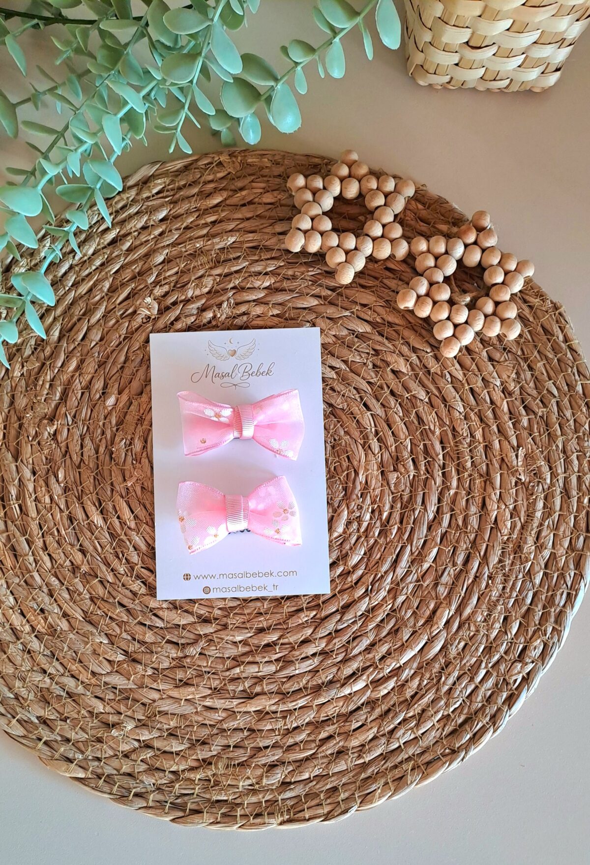 Pembe Parıltılı Kurdale Model Saçlı/Saçsız Bebek Tokası 2li Set - Görsel 2