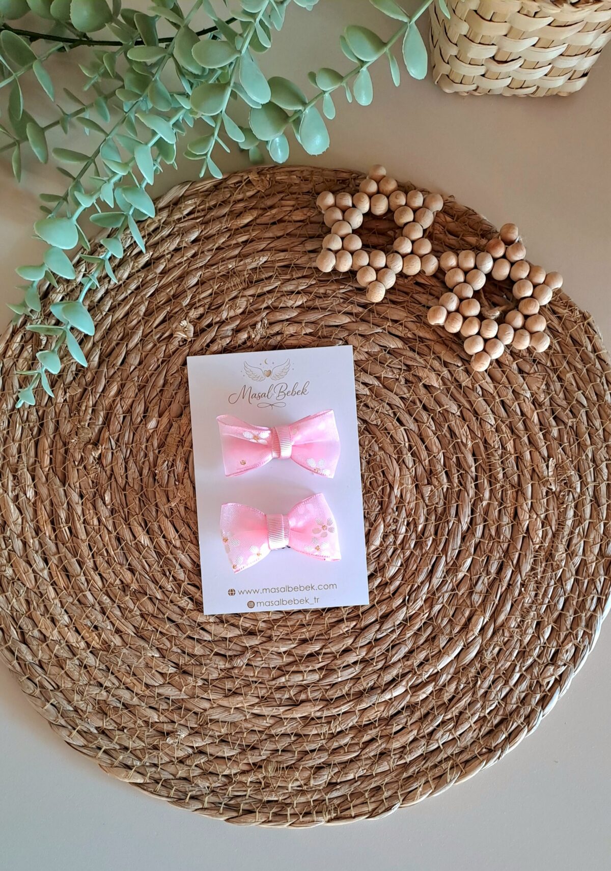 Pembe Parıltılı Kurdale Model Saçlı/Saçsız Bebek Tokası 2li Set - Görsel 1