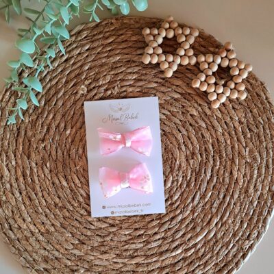 Pembe Parıltılı Kurdale Model Saçlı/Saçsız Bebek Tokası 2li Set