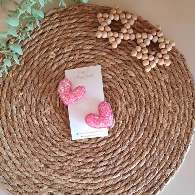 Pembe Parıltılı Kalp Saçlı/Saçsız Bebek Tokası 2li Set