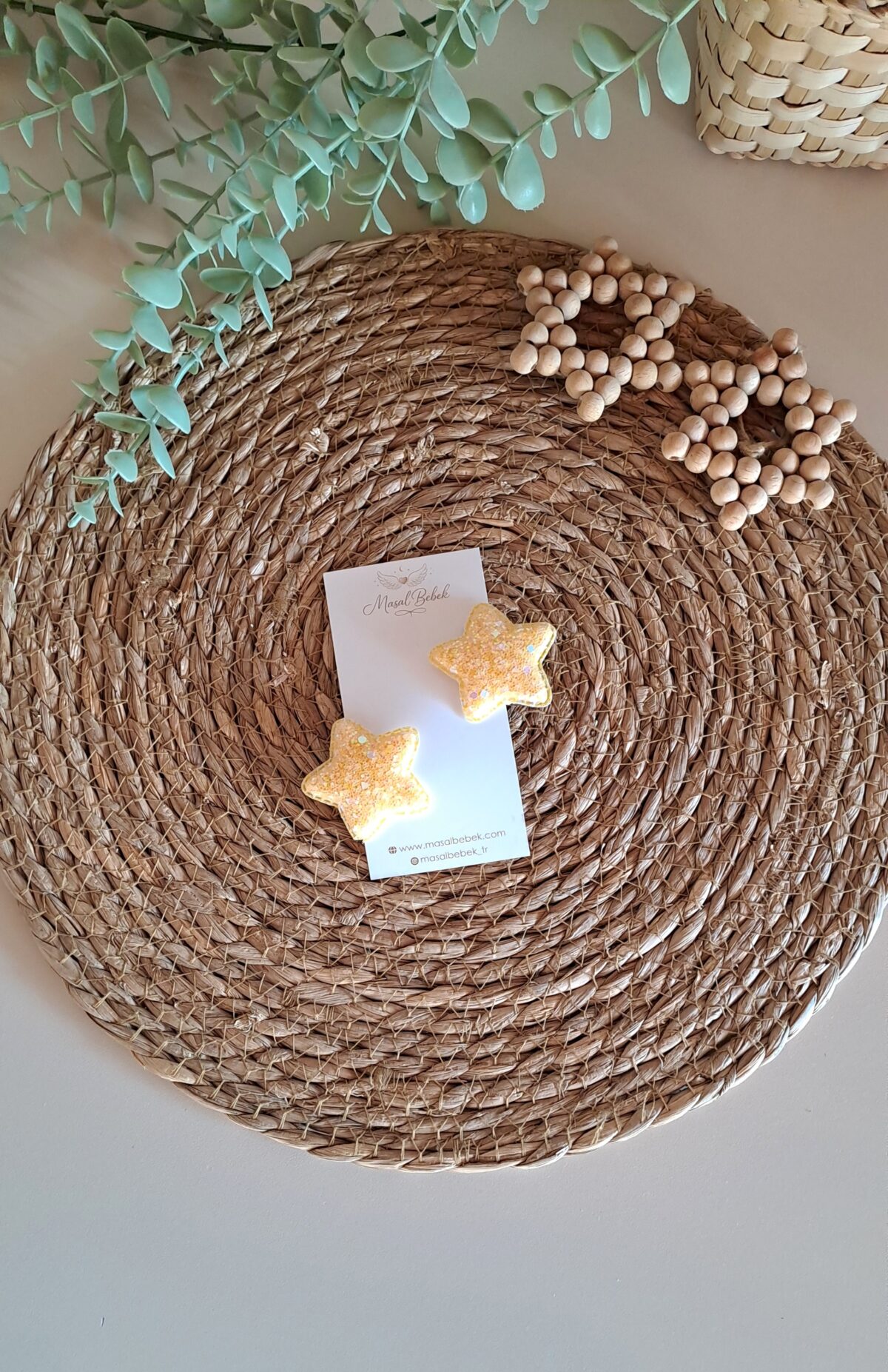 Sarı Parıltılı Yıldız Saçlı/Saçsız Bebek Tokası 2li Set - Görsel 1