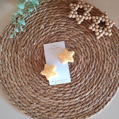 Sarı Parıltılı Yıldız Saçlı/Saçsız Bebek Tokası 2li Set