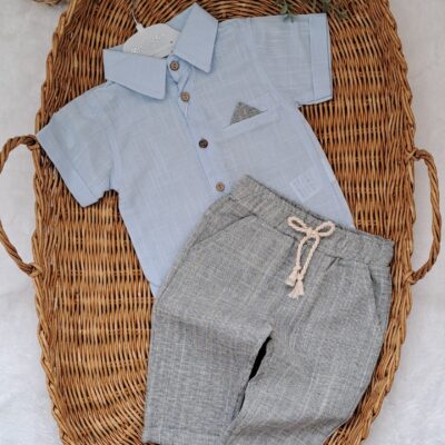 Mendil Detaylı %100 Pamuk Gömlek ve Jogger Pantalonlu 2li Takım