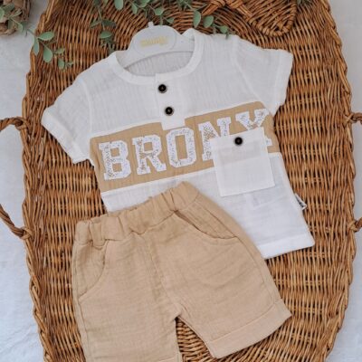 Bronx Yazılı %100 Pamuk Müslin 2li Erkek Takım