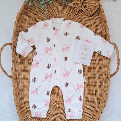 Tavşan Desenli Kız Bebe Tulum