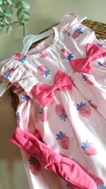 %100 Pamuk Çilek Desenli Elbise - Görsel 6