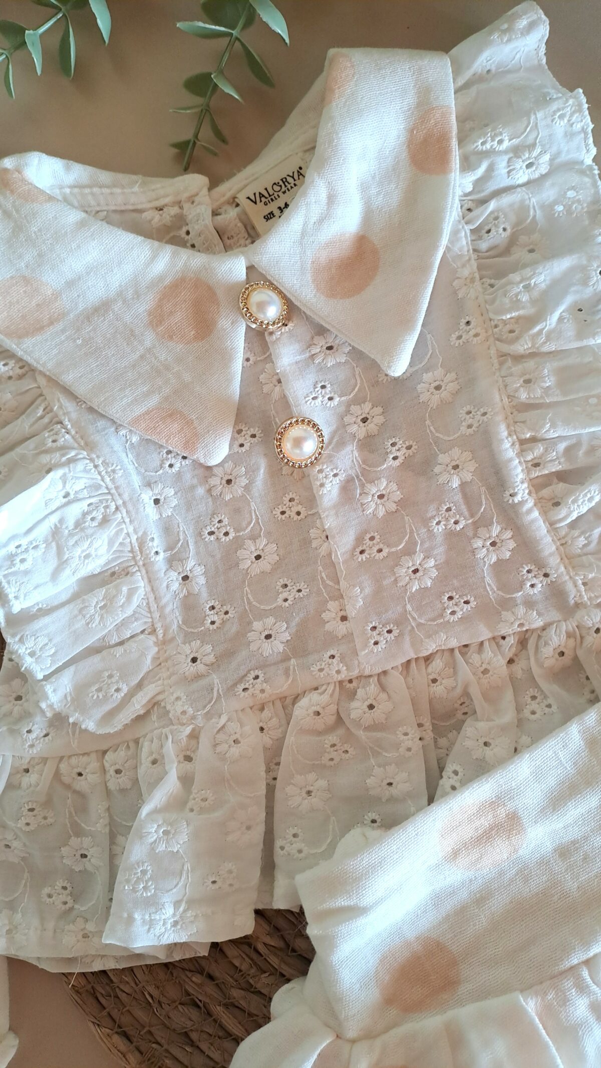 Müslin Fırfır Etekli Düğmeli %100 Pamuk Fisto Bluz 2li Takım - Görsel 2