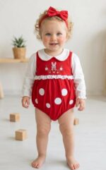 %100 Pamuk Tavşan Nakışlı Saç Bantlı Romper