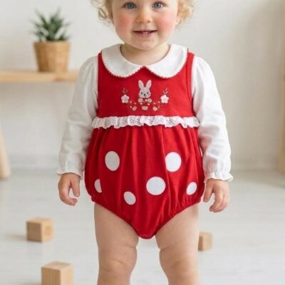 %100 Pamuk Tavşan Nakışlı Saç Bantlı Romper