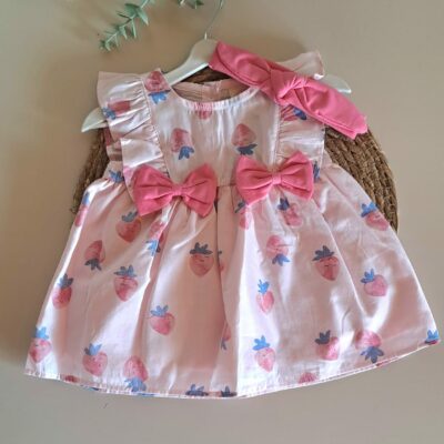 %100 Pamuk Çilek Desenli Elbise