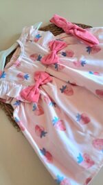 %100 Pamuk Çilek Desenli Elbise - Görsel 3