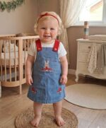 Badili Mantar Nakışlı Ayarlanabilir Kot Salopet Elbise - Görsel 2