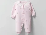 Çiçek Desenli Nakışlı Pembe Kız Bebe Tulum - Görsel 4