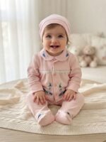 %100 Pamuk Nakış Şapkalı 3'Lü Bebek Takım