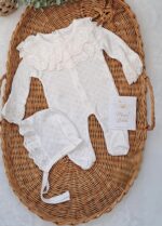 Kalp Desenli Dantel Şapkalı %100 Pamuk Tulum - Görsel 2
